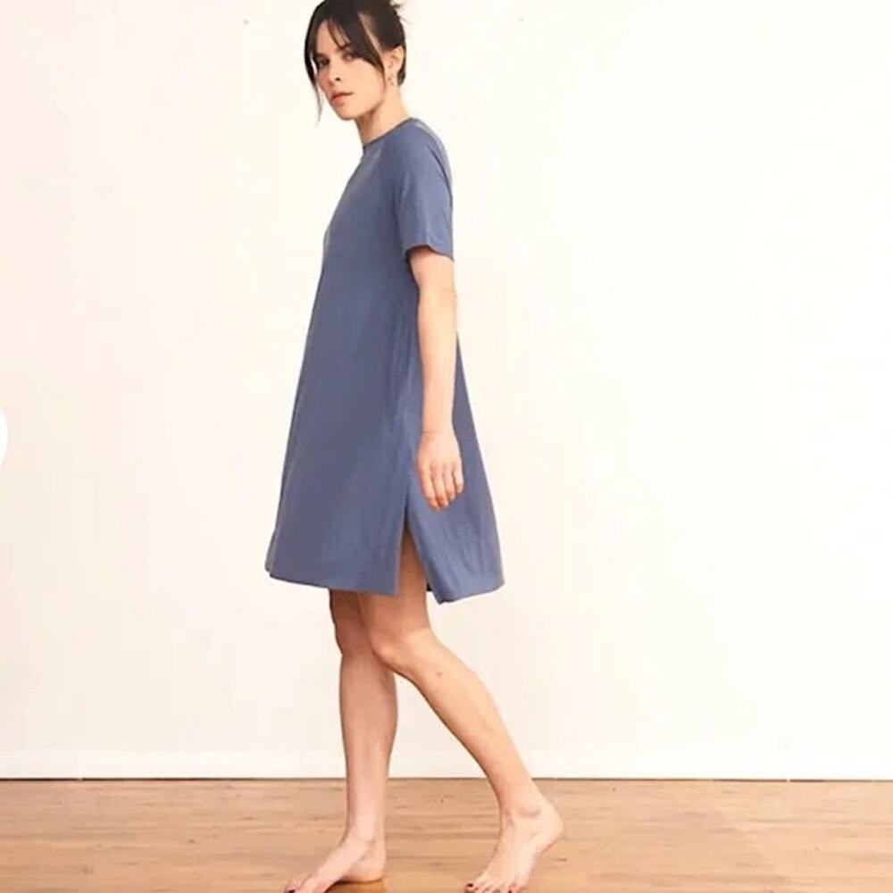 ADAY Essentialist Dress Mineral Blue Size Small Short Sleeve Casual Comfortable